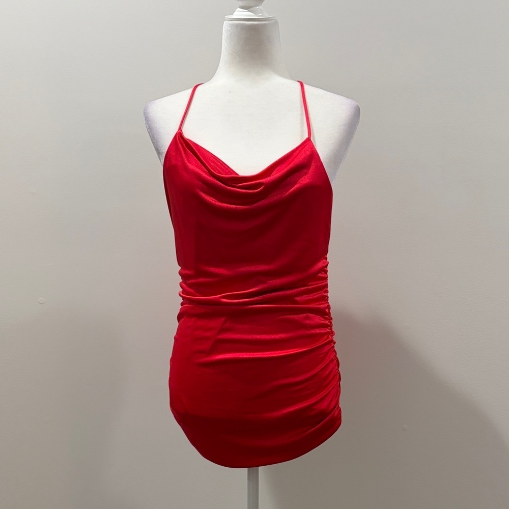 Racy Red Drape Neck Top